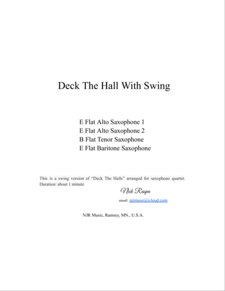 Deck The Hall With Swing - Sax Quartet (AATB) full set Saxophone Quartet scores gallery preview page 5
