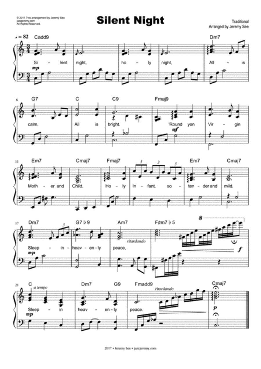 ♥ Silent Night ☆ Late beginner ♬ Easy Jazz Piano Solo ♥ Easy Piano scores gallery preview page 1