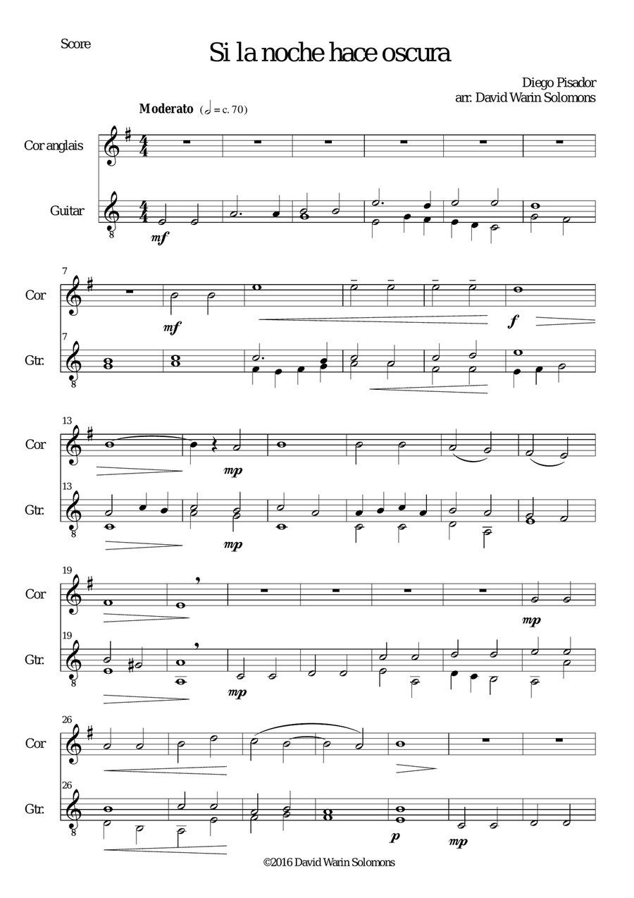 Si la noche hace oscura for cor anglais and guitar English Horn scores gallery preview page 1