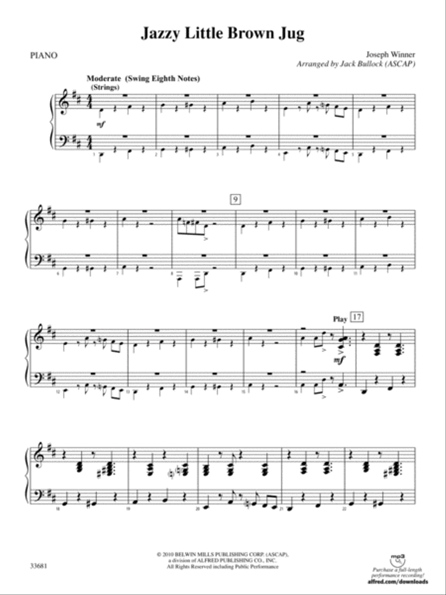 Jazzy Little Brown Jug: Piano Accompaniment Full Orchestra scores gallery preview page 1