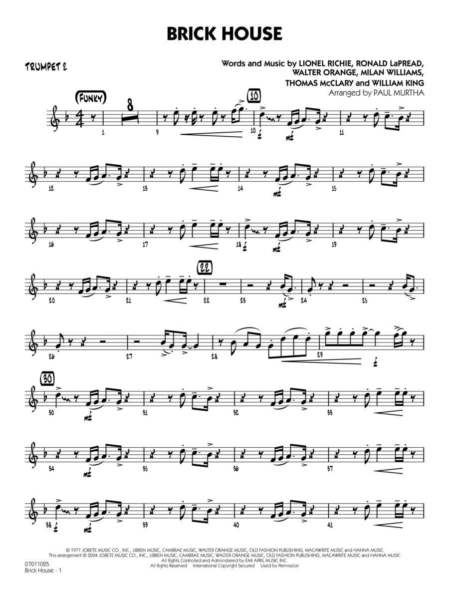 Brick House (arr. Paul Murtha) - Trumpet 2 Jazz Ensemble scores gallery preview page 1