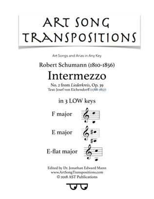 SCHUMANN: Intermezzo, Op. 39 no. 2 (in 3 low keys: F, E, E-flat major)