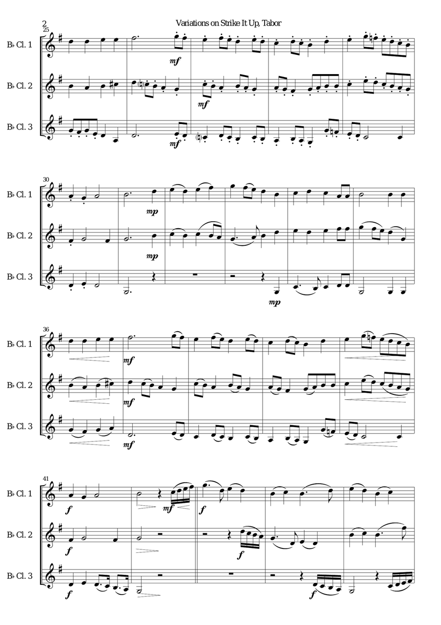 Variations on Strike it up Tabor for clarinet trio Clarinet Trio scores gallery preview page 2