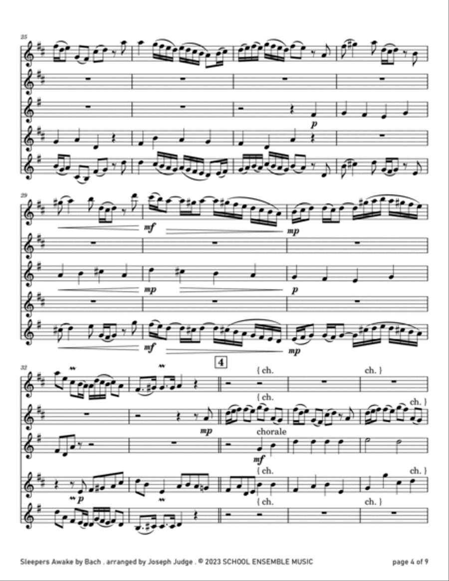 Sleepers Awake by Bach for Saxophone Quartet in Schools Saxophone Quartet scores gallery preview page 4
