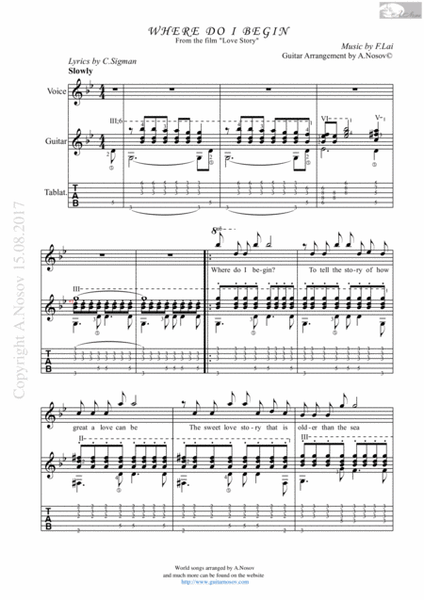Where Do I Begin (Sheet music for vocals and guitar) image number null