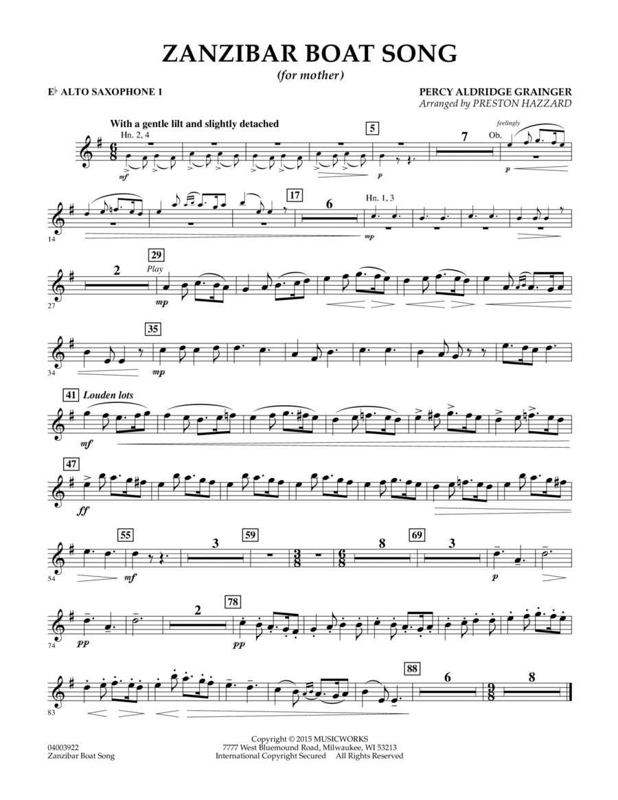 Zanzibar Boat Song - Eb Alto Saxophone 1 Alto Saxophone scores gallery preview page 1
