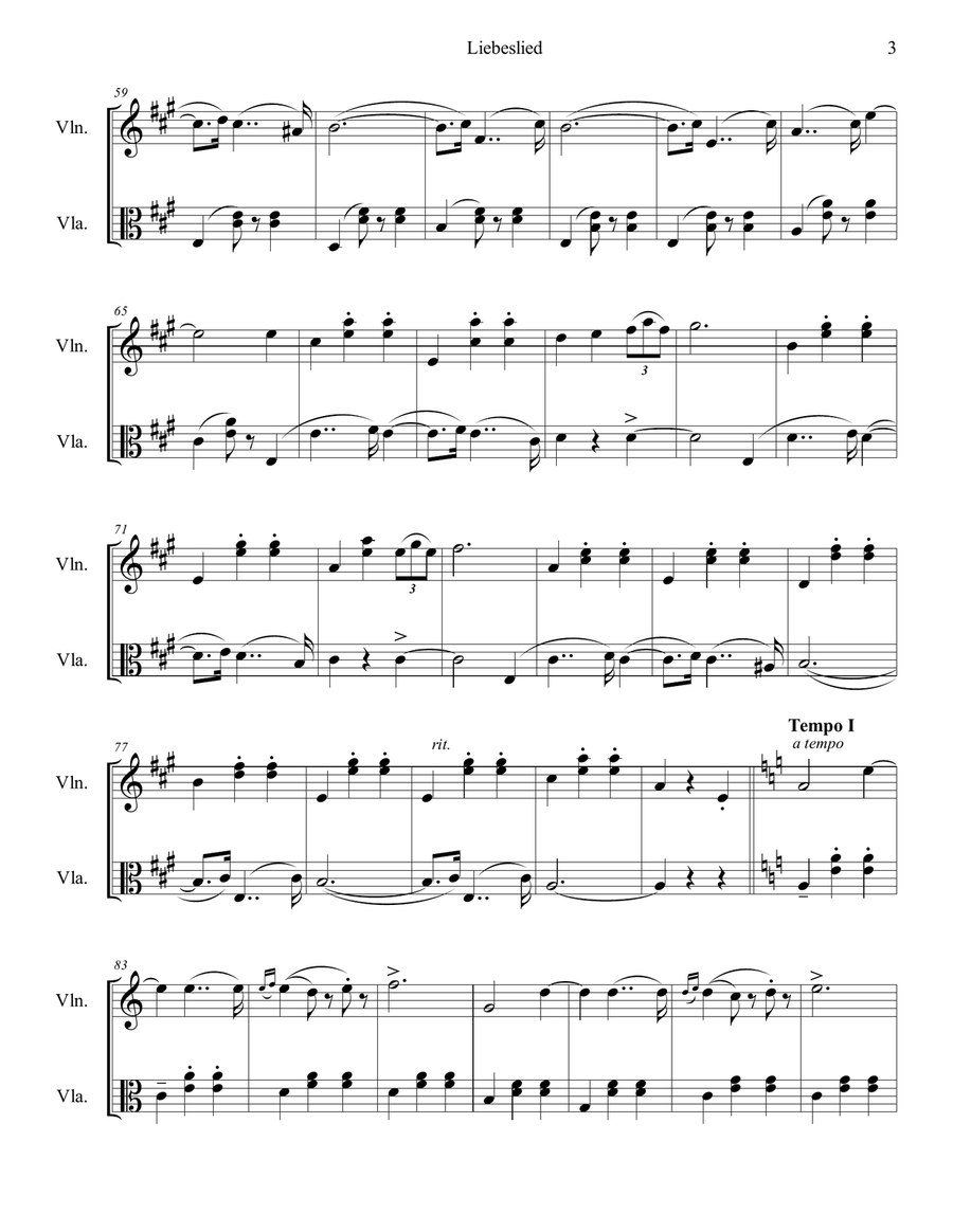 Fritz Kreisler - Love's Sorrow (Liebesleid) for violin and viola duo (score and parts)