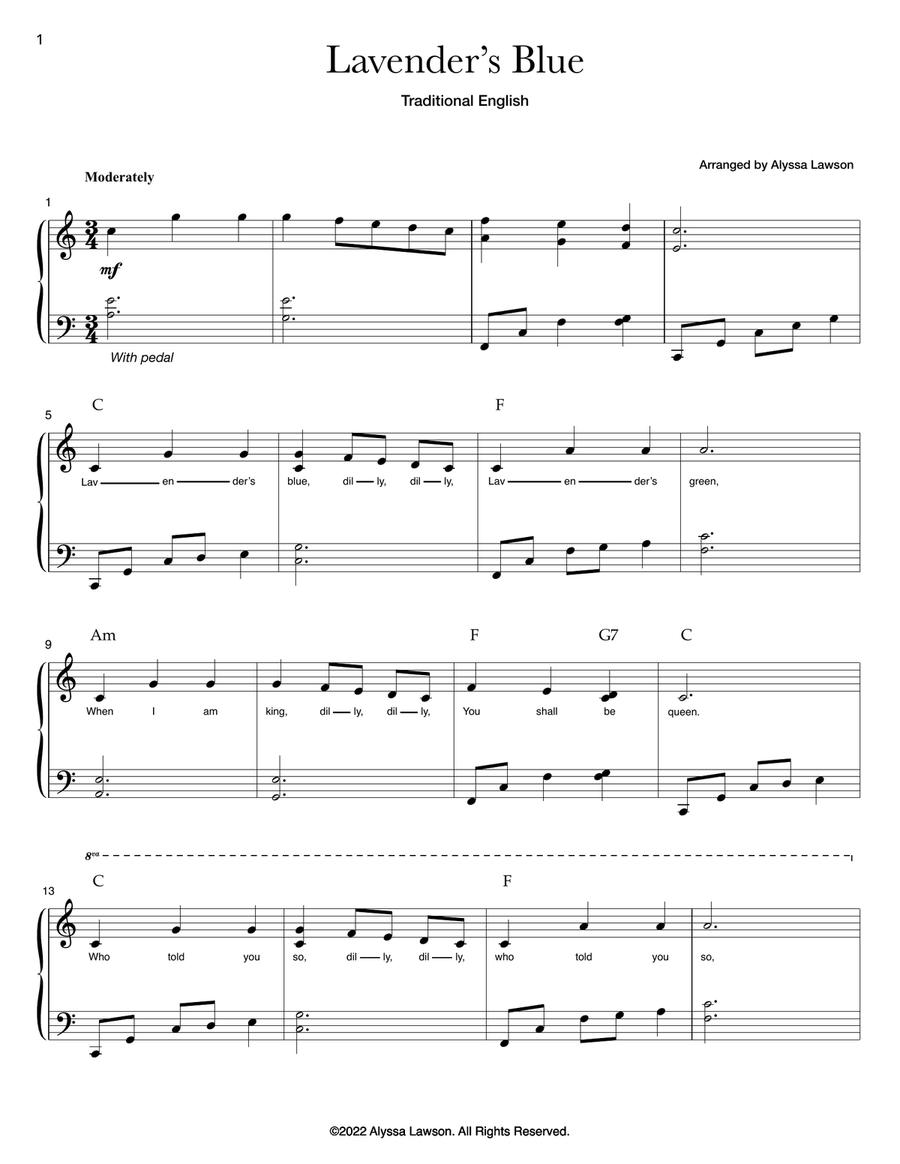 Lavender's Blue Easy Piano scores gallery preview page 1