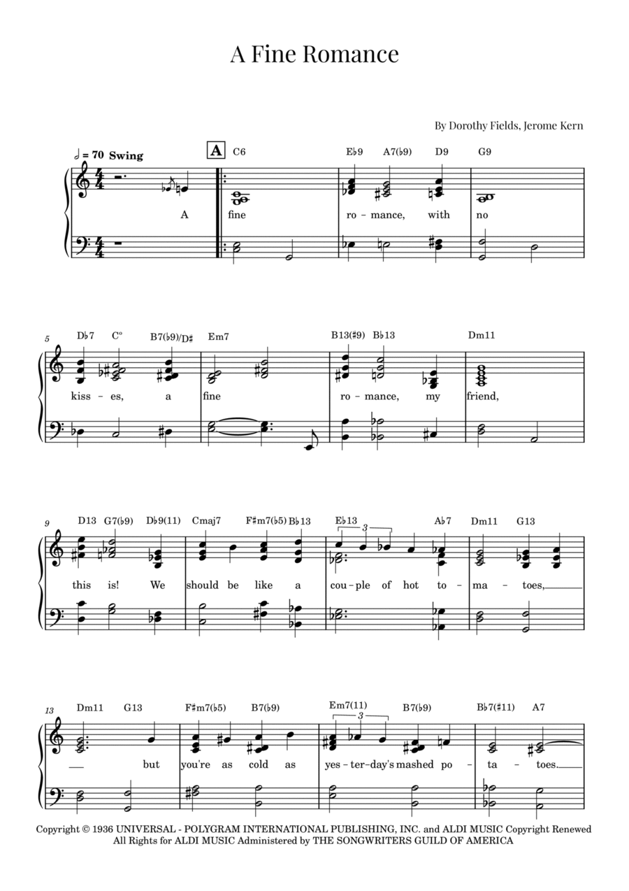 A Fine Romance Piano Solo scores gallery preview page 1