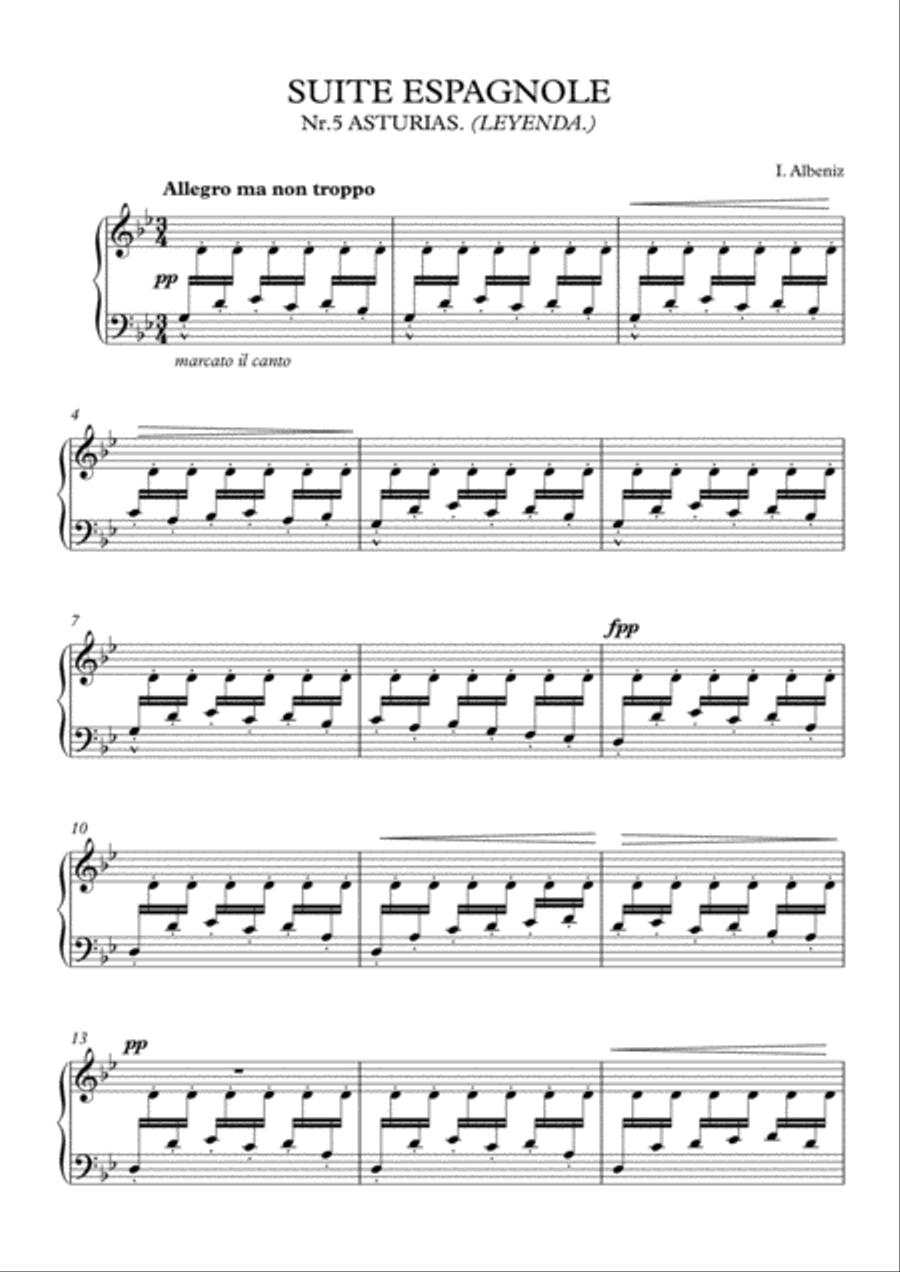 Albeniz - Asturias (Suite espagnole) for piano solo Piano Solo scores gallery preview page 1