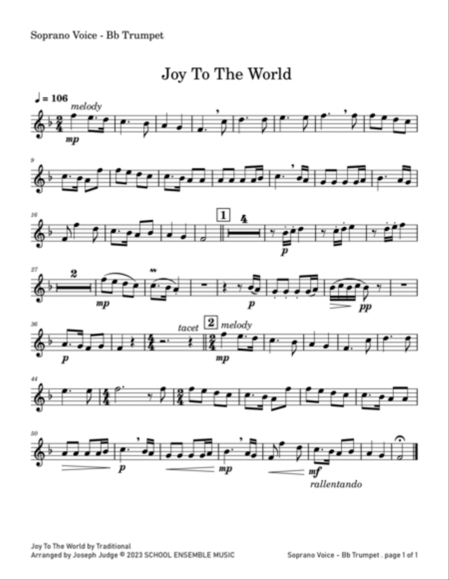 Joy To The World for Brass Quartet in Schools image number null