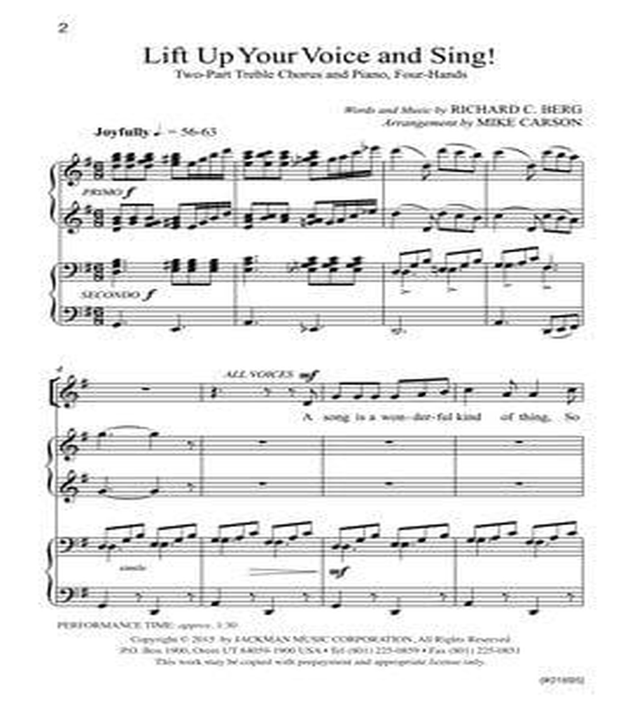 Lift Up Your Voice and Sing! - 2 part treble and piano (4 hands) TB scores gallery preview page 2