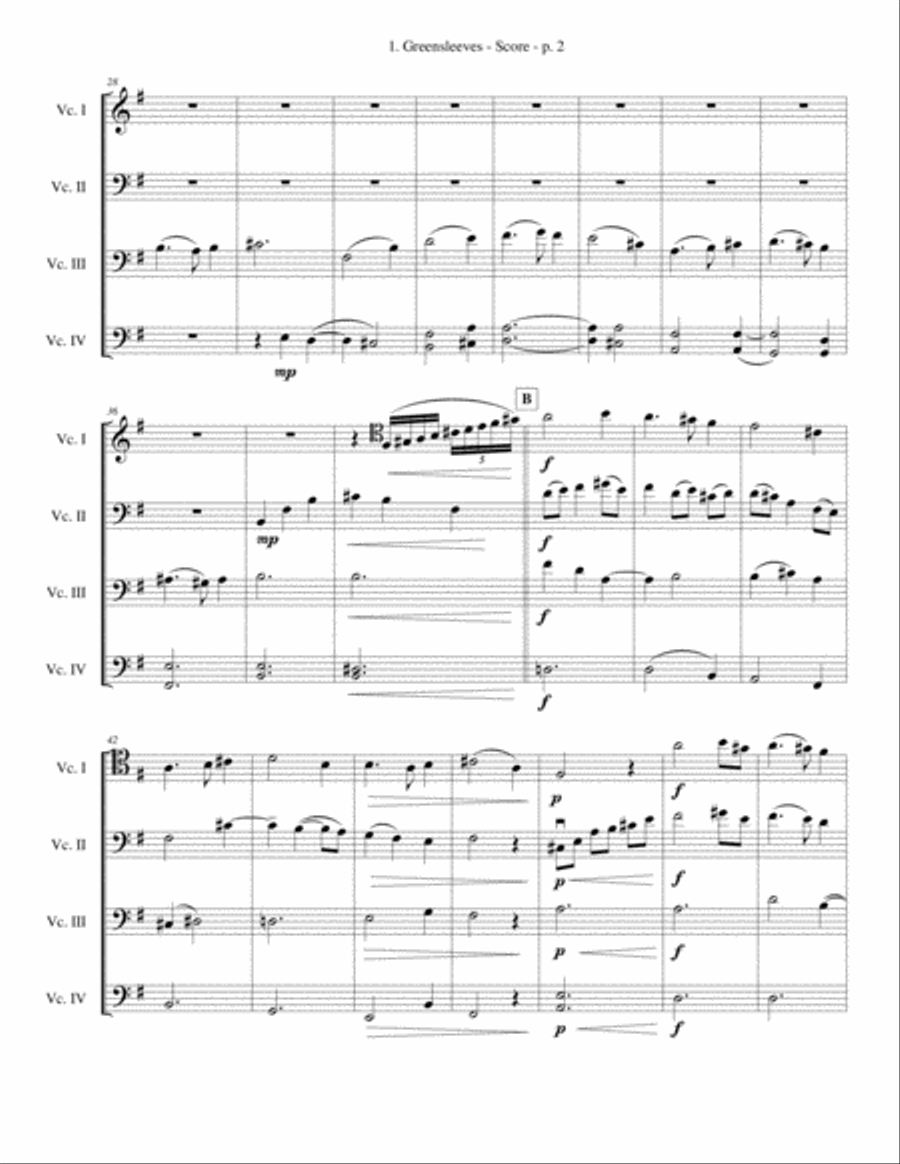 Greensleeves CELLO quartet - ADVANCED String Quartet scores gallery preview page 2