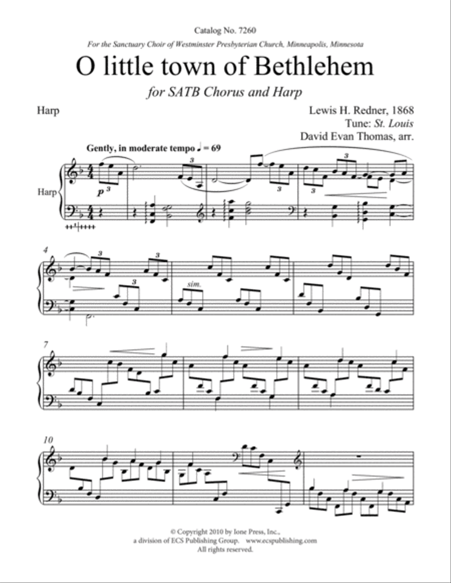 O Little Town of Bethlehem (Downloadable Harp Part) Choir scores gallery preview page 2