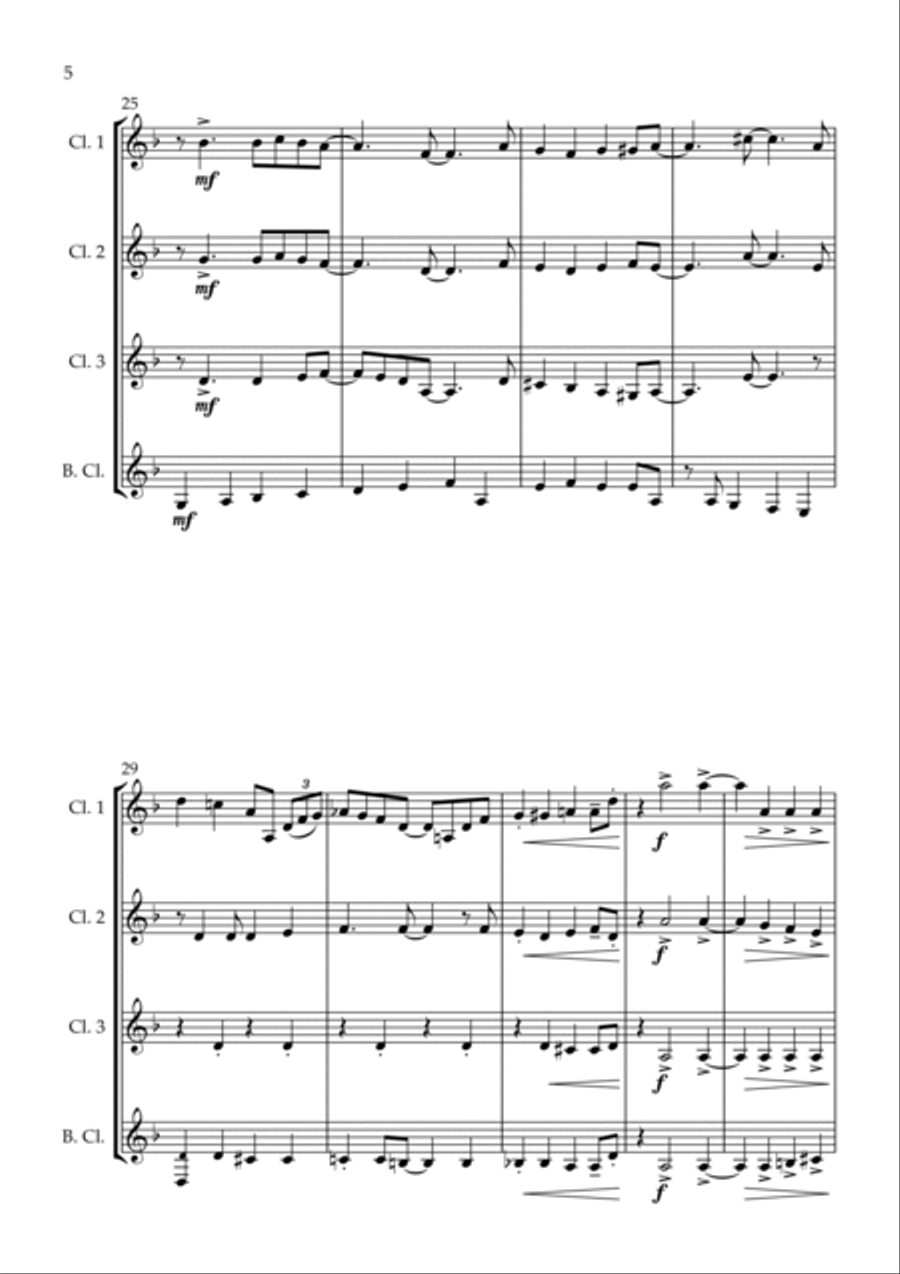 Incy Wincy Spider (Itsy Bitsy Spider) - Jazz Arrangement for Clarinet Quartet Clarinet Quartet scores gallery preview page 6