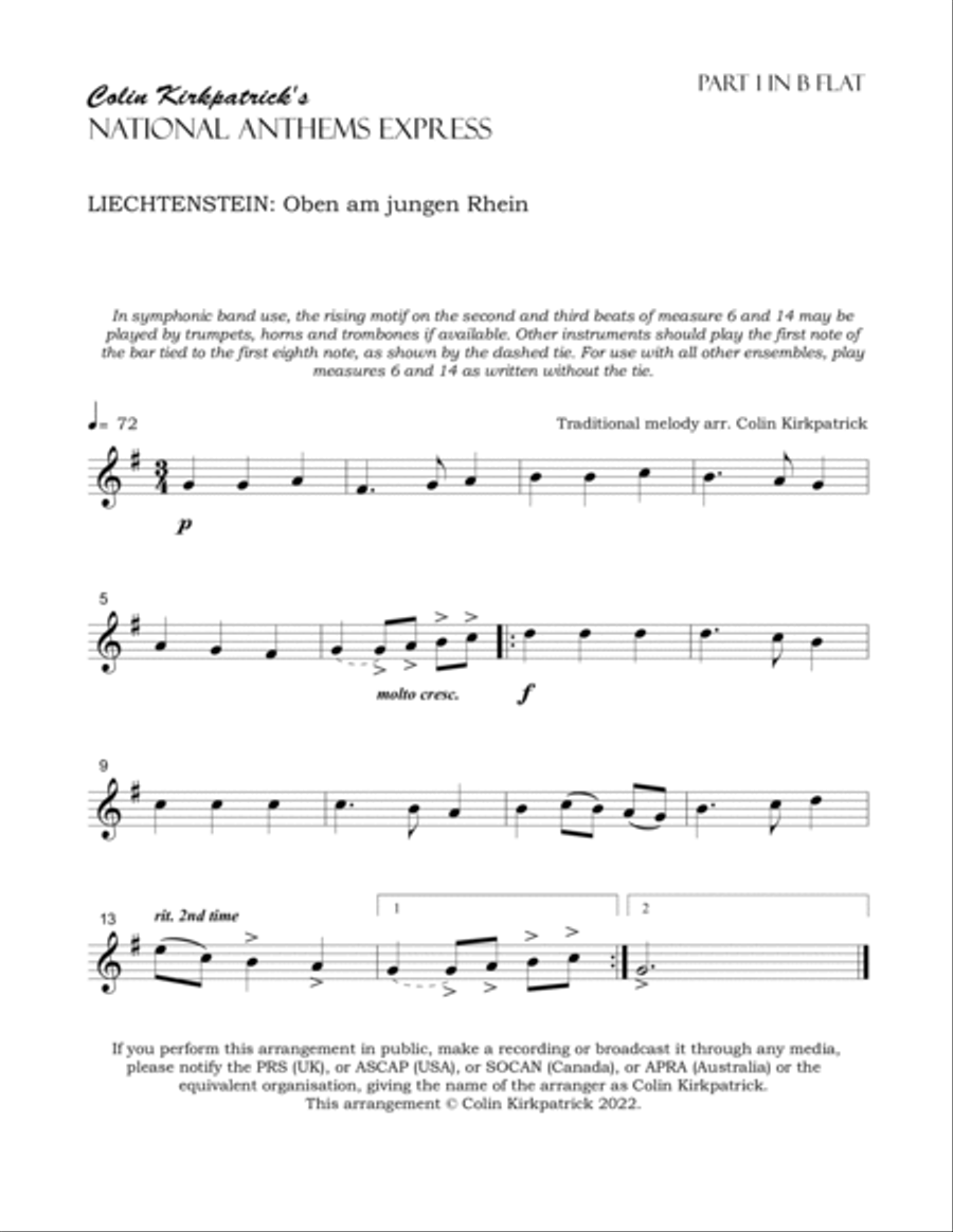 Liechtenstein National Anthem: Oben am jungen Rhein Large Ensemble scores gallery preview page 6