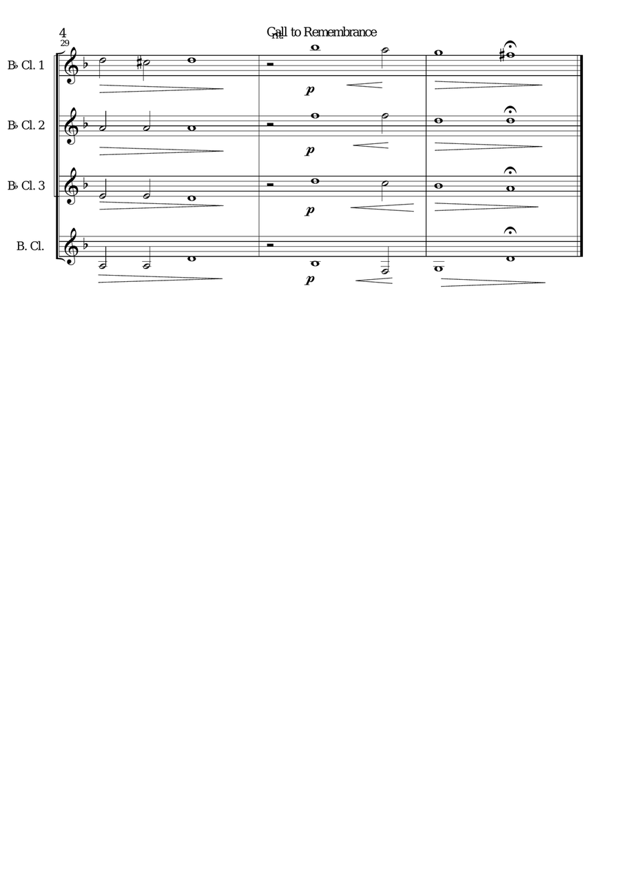 Call to remembrance for clarinet quartet (3 B flat clarinets and 1 bass or 4 B flat clarinets) Clarinet Quartet scores gallery preview page 4