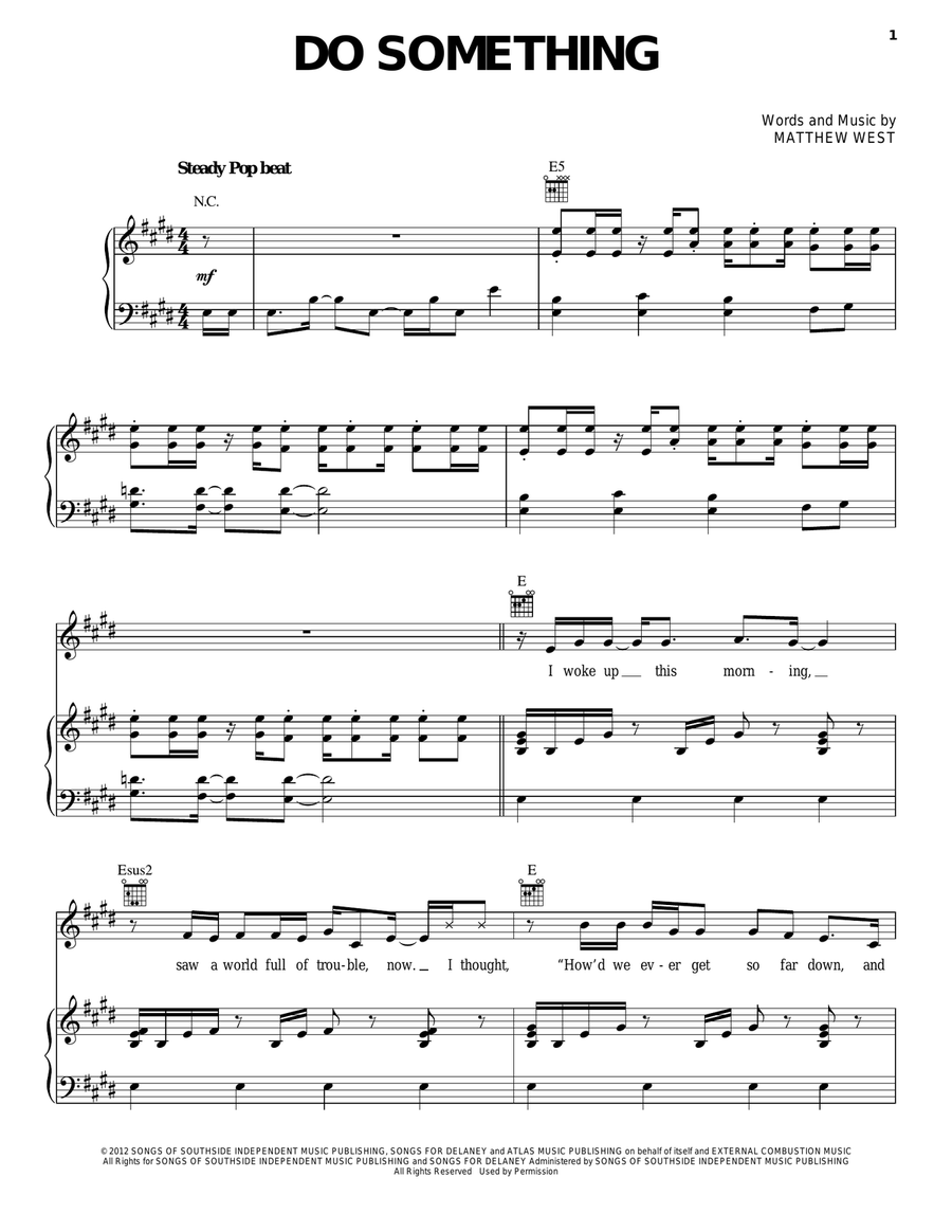 Do Something Piano, Vocal, Guitar scores gallery preview page 1