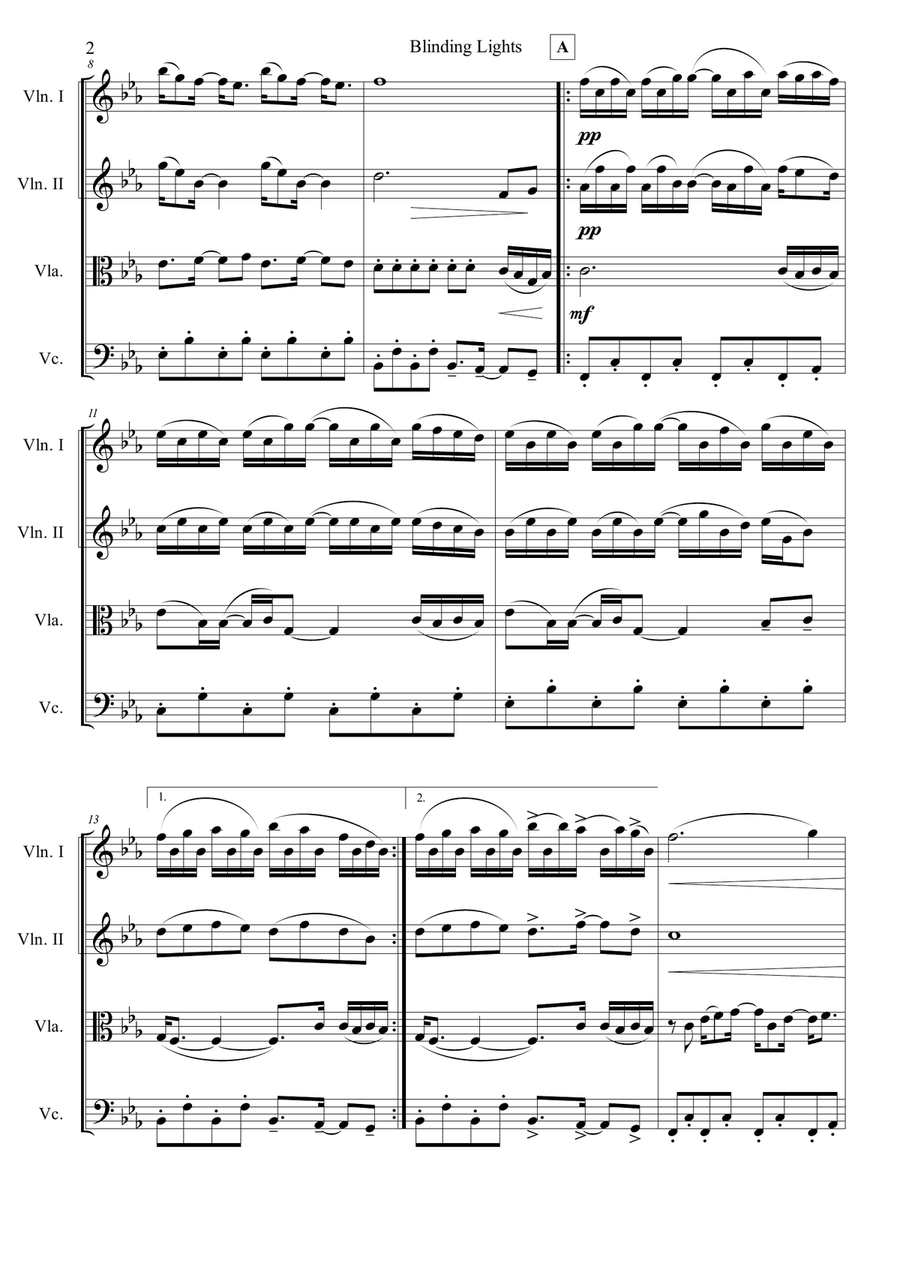 Blinding Lights String Quartet scores gallery preview page 2