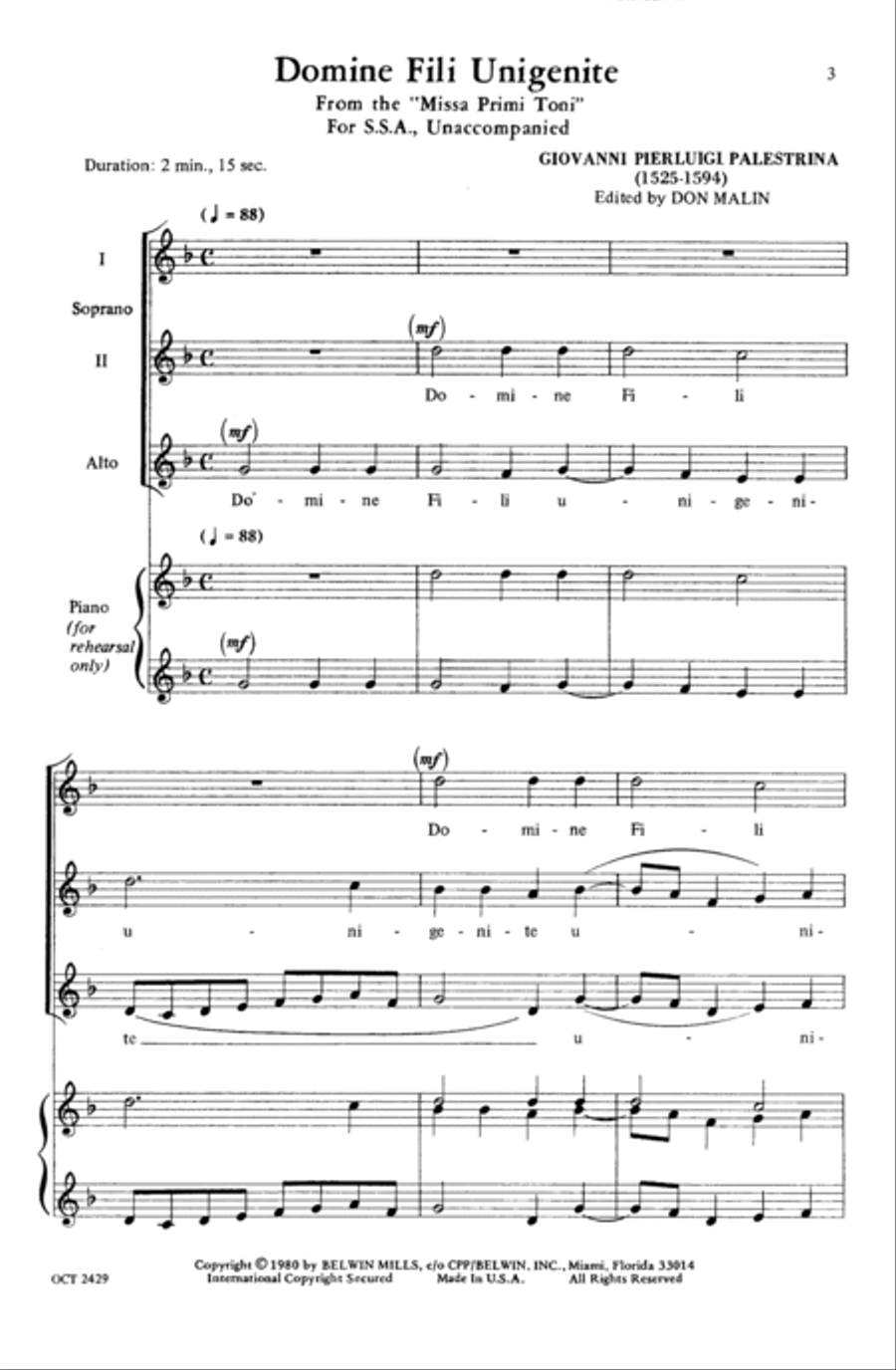 Domine Fili Unigenite (from Missa Primi Toni) Women's Choir scores gallery preview page 2