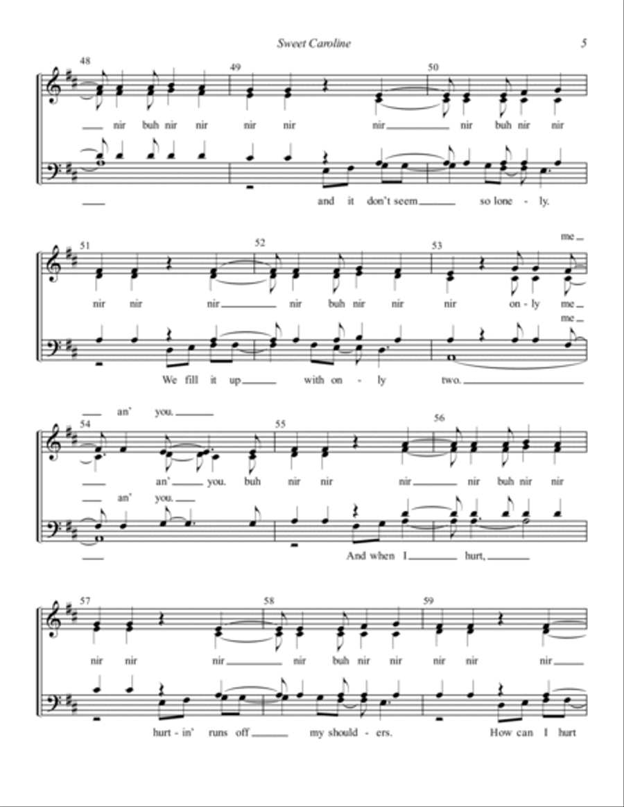 Sweet Caroline (arr. Dylan Oxford & A Mighty Wind) 4-Part scores gallery preview page 5