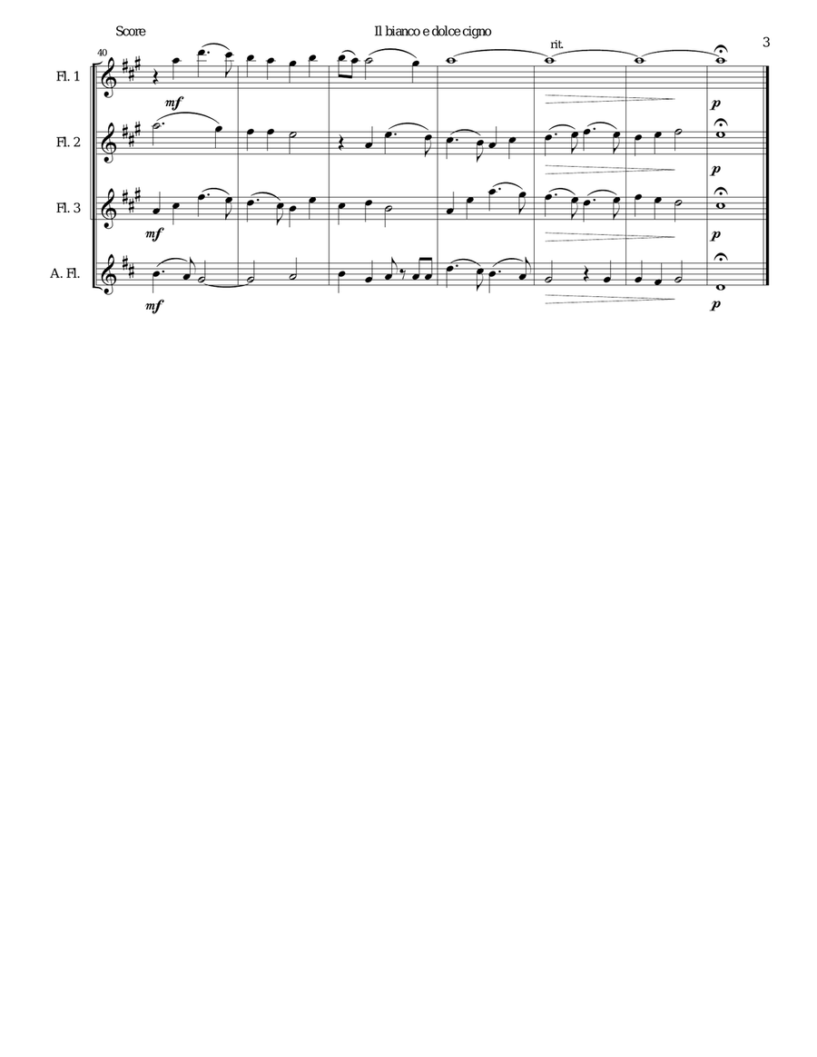 Il bianco e dolce cigno arranged for 3 flutes and alto flute Flute Trio scores gallery preview page 3