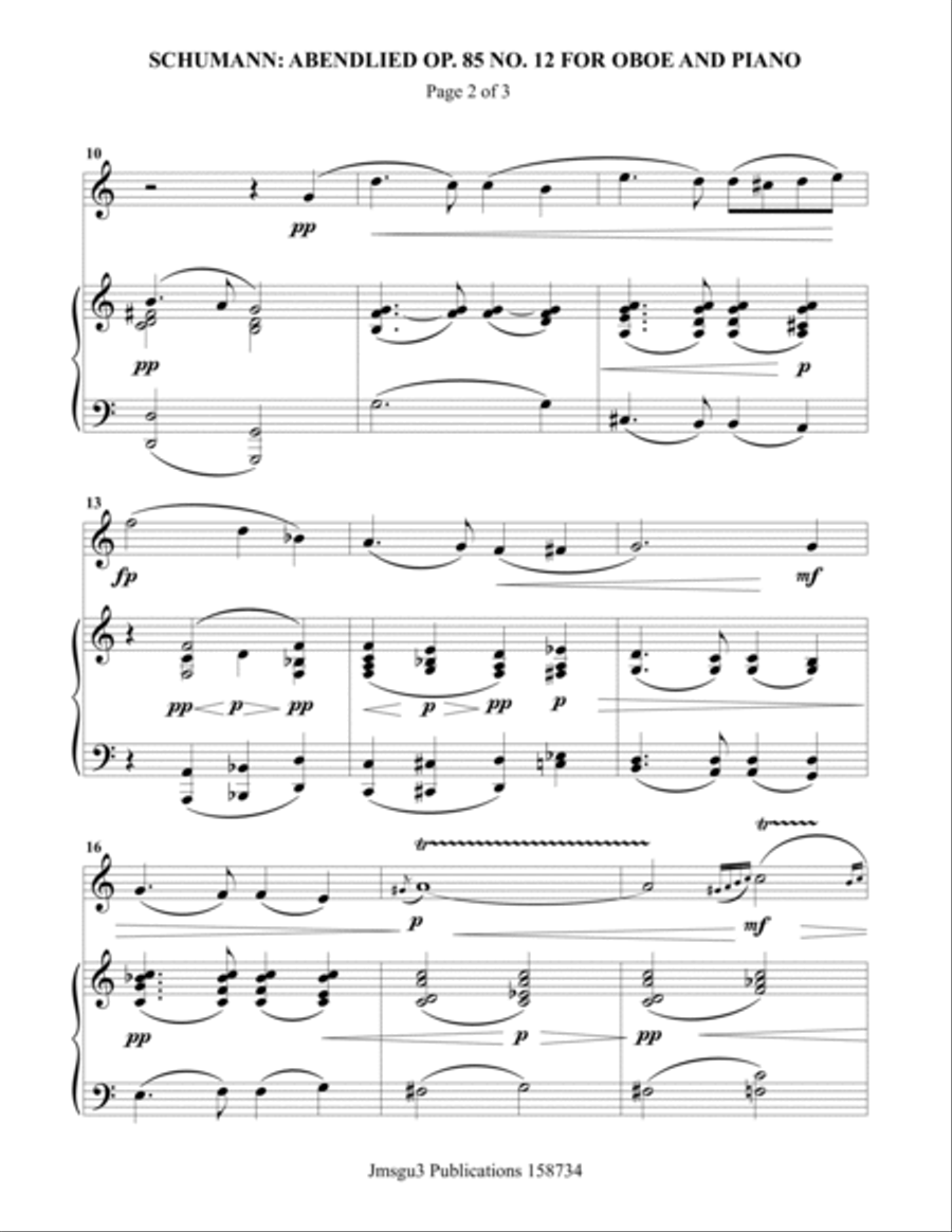 Schumann: Abendlied for Oboe & Piano Piano scores gallery preview page 2