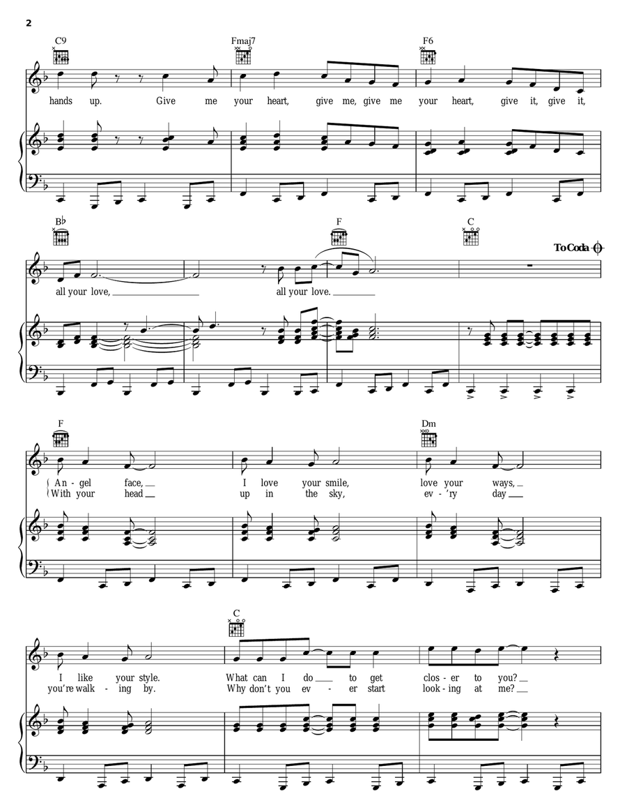 Hands Up (Give Me Your Heart) Piano, Vocal, Guitar scores gallery preview page 2