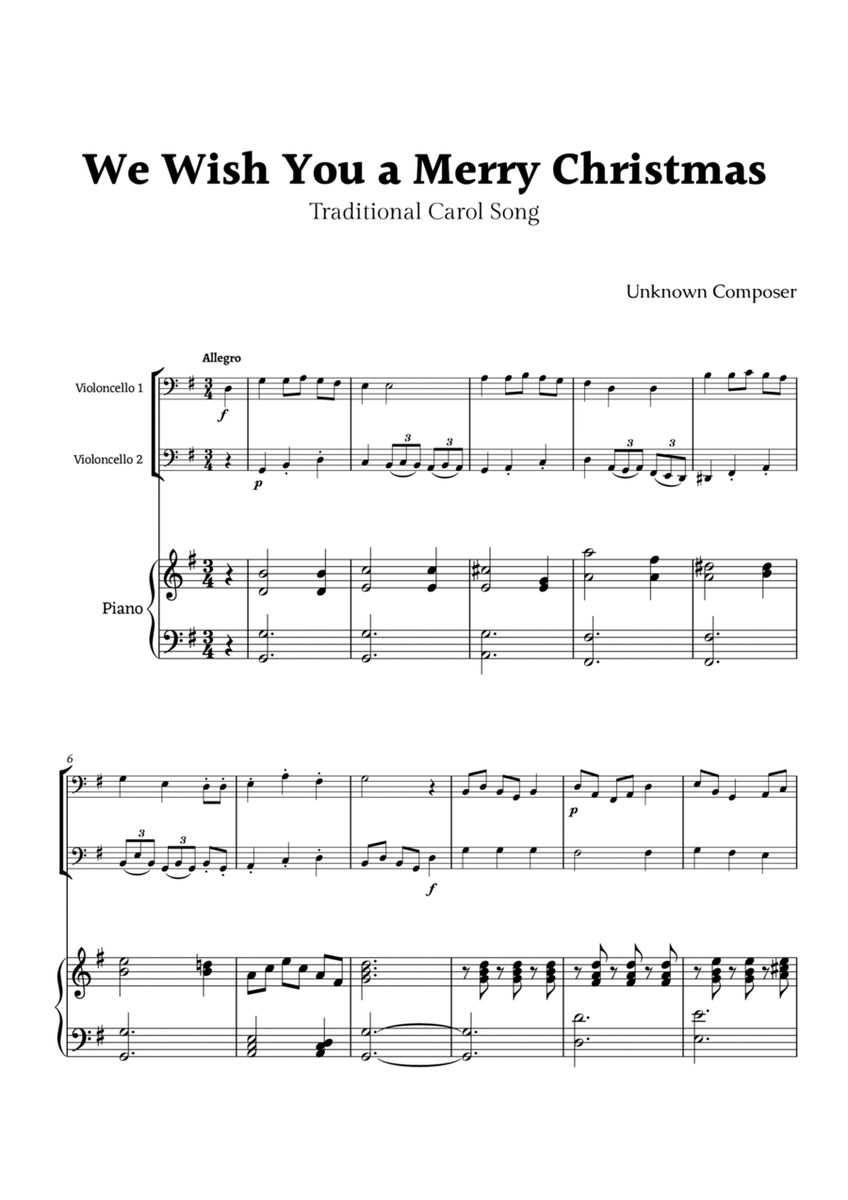 We Wish you a Merry Christmas Cello Duet with Piano image number null