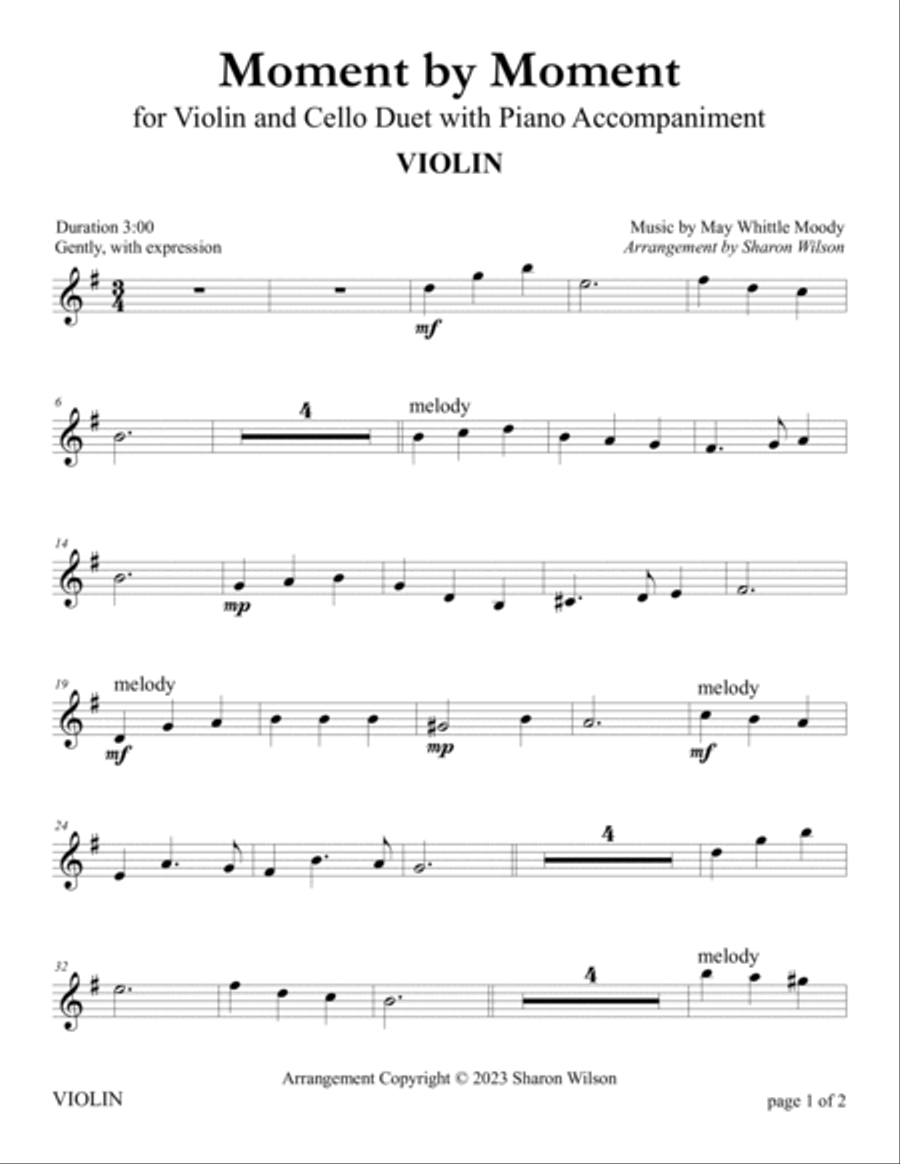 Moment By Moment (for Violin and Cello Duet with Piano Accompaniment) Piano Trio scores gallery preview page 3