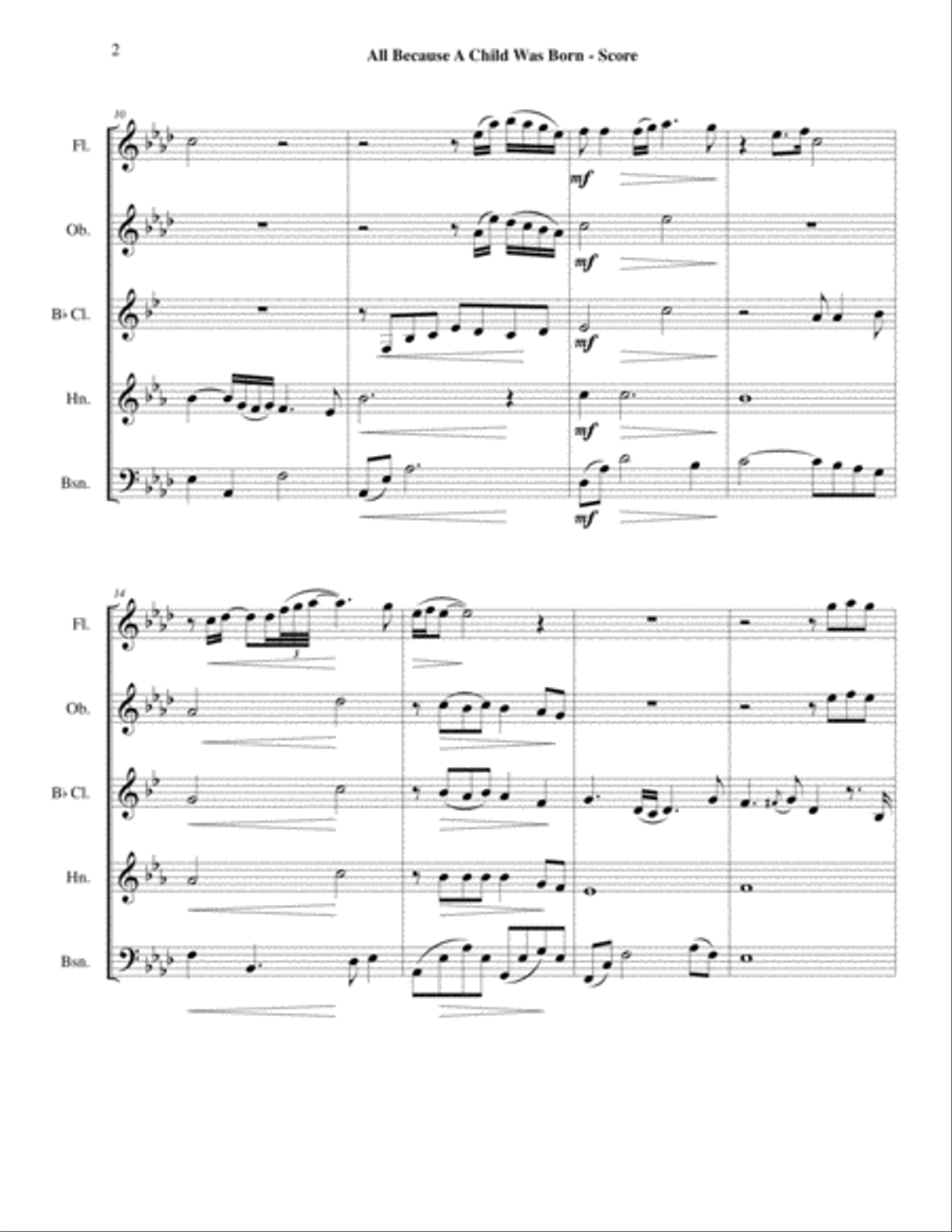 All Because A Child Was Born Woodwind Quintet scores gallery preview page 3