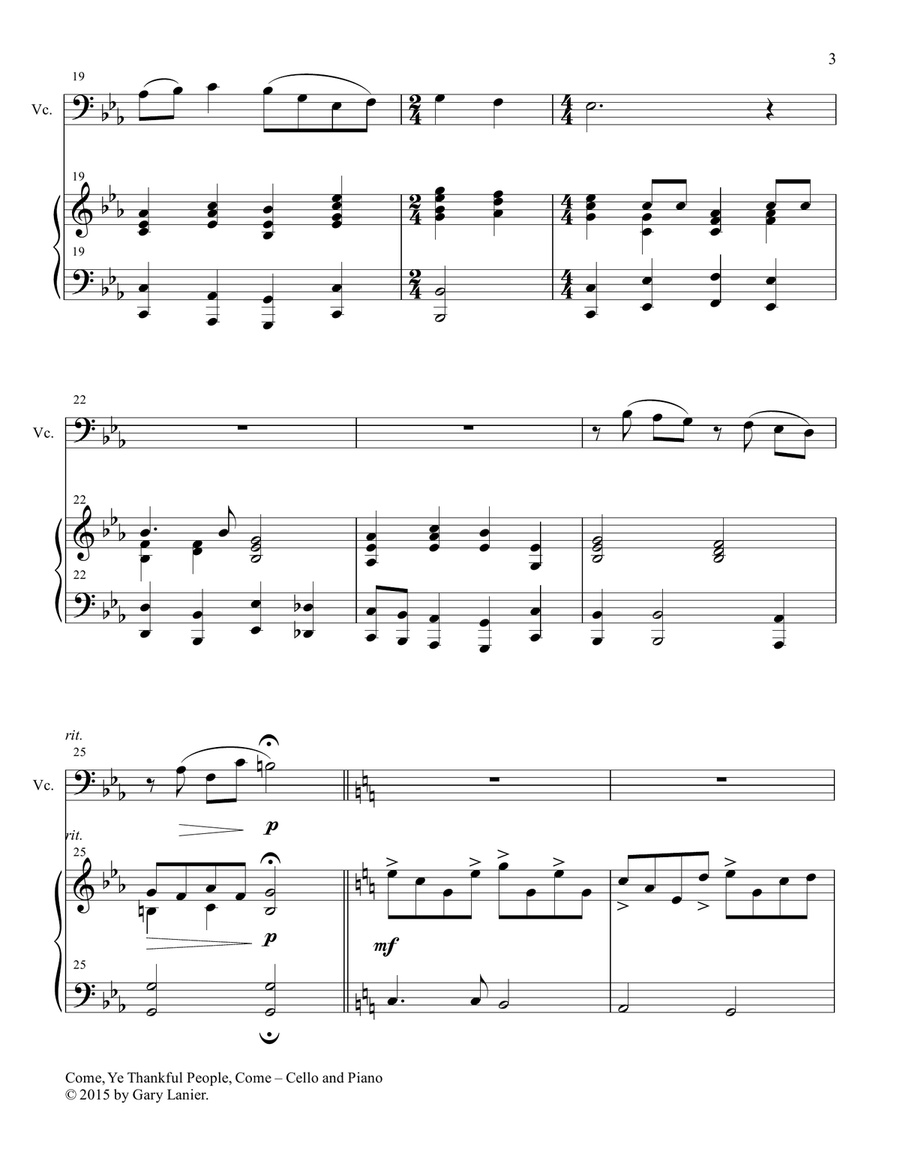 THREE THANKSGIVING HYMNS for Cello & Piano (Score & Parts included) Piano scores gallery preview page 4