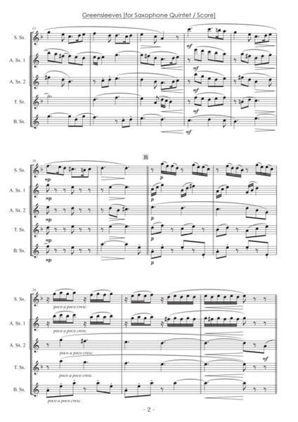 Greensleeves [Saxophone Quintet] - Score Only image number null