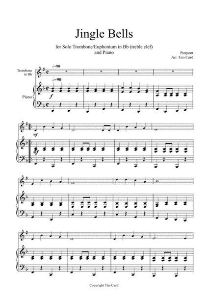 Jingle Bells for Solo Trombone/Euphonium (treble clef) in Bb and Piano image number null