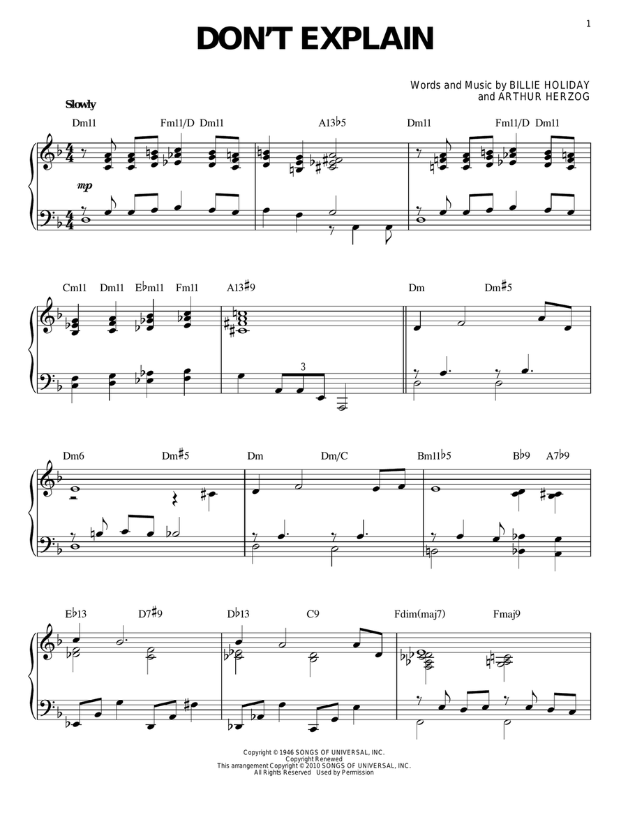 Don't Explain (arr. Brent Edstrom) Piano Solo scores gallery preview page 1