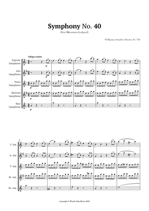 Symphony No. 40 by Mozart for Sax Ensemble Quintet