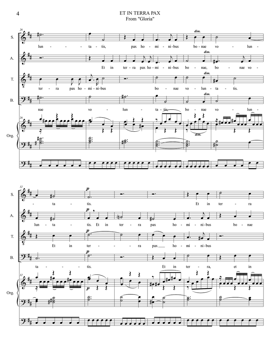 ET IN TERRA PAX - From "Gloria - RV 589 - Vivaldi" - Arr. for SATB Choir and Organ 3 staff image number null