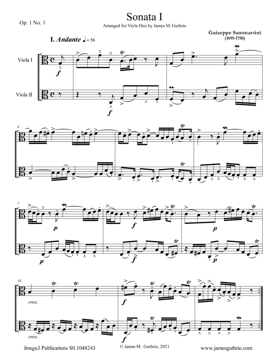 Sammartini: Sonata Op.1 No.1 for Viola Duo image number null