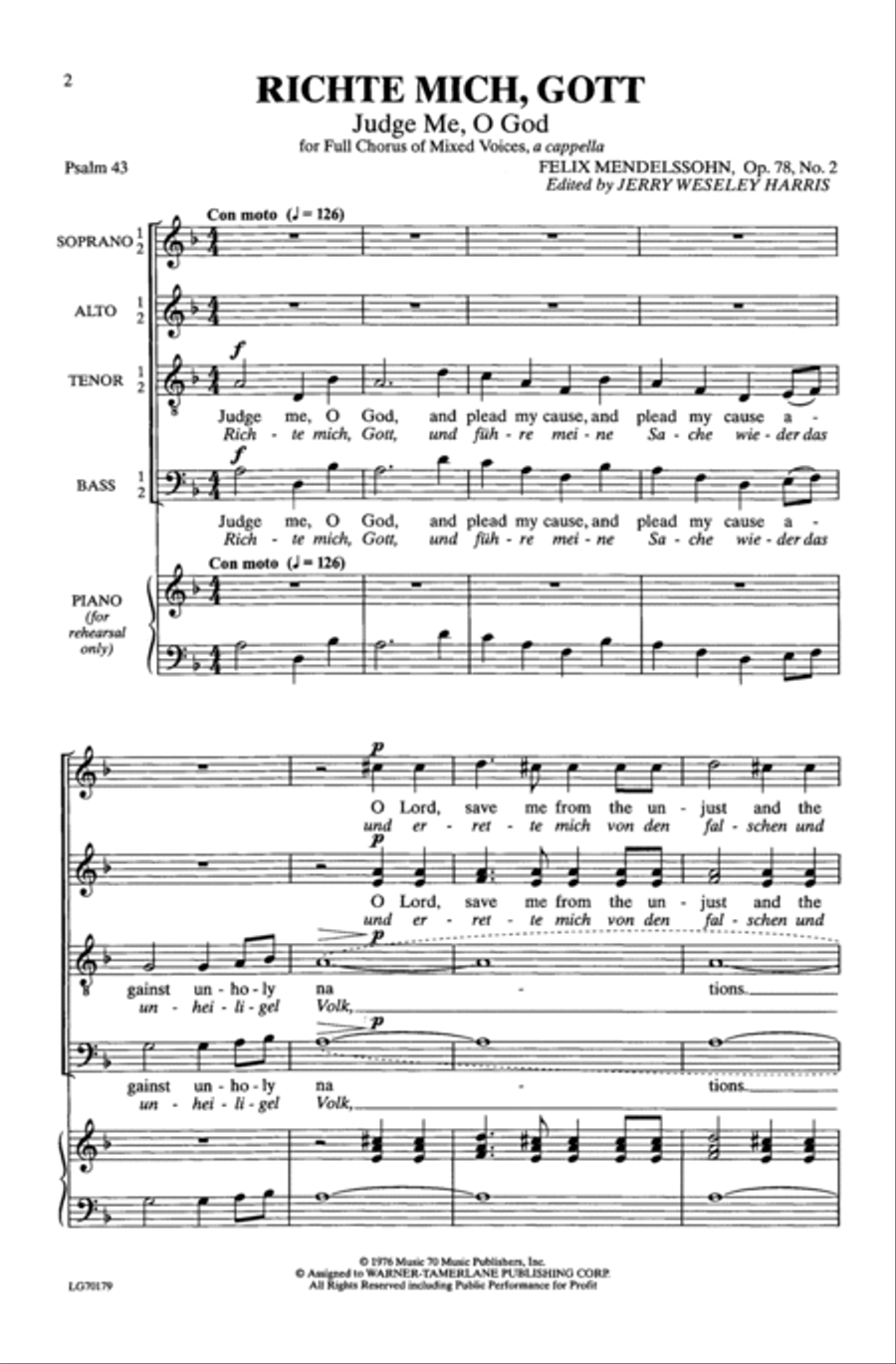 Richte Mich, Gott (Judge Me, O God) 4-Part scores gallery preview page 2