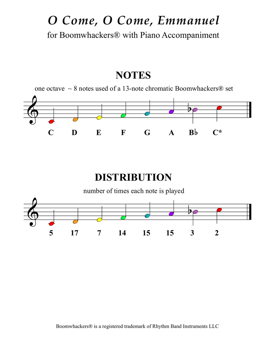 O Come, O Come, Emmanuel (Color Coded for One Octave Boomwhackers with Piano) Piano scores gallery preview page 3