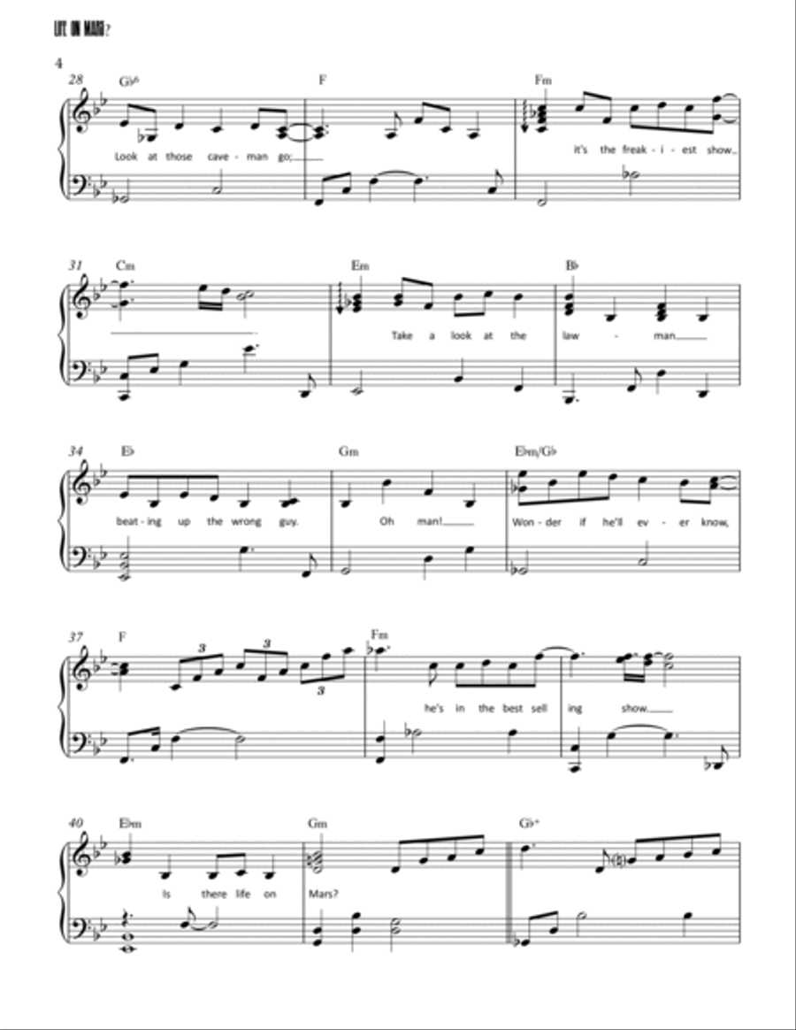 Life On Mars Life On Mars Piano Solo scores gallery preview page 4