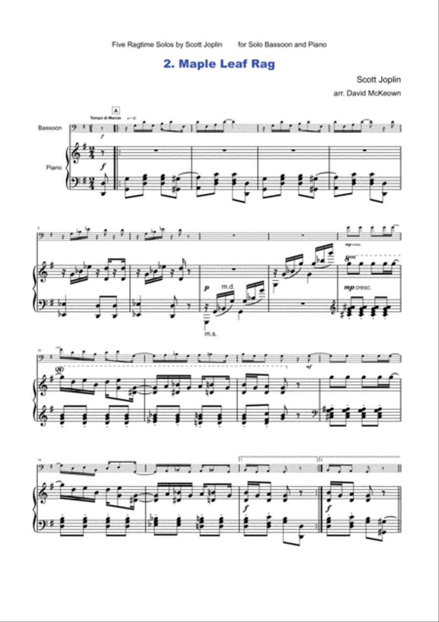 Five Ragtime Solos by Scott Joplin for Bassoon and Piano Bassoon Solo scores gallery preview page 6