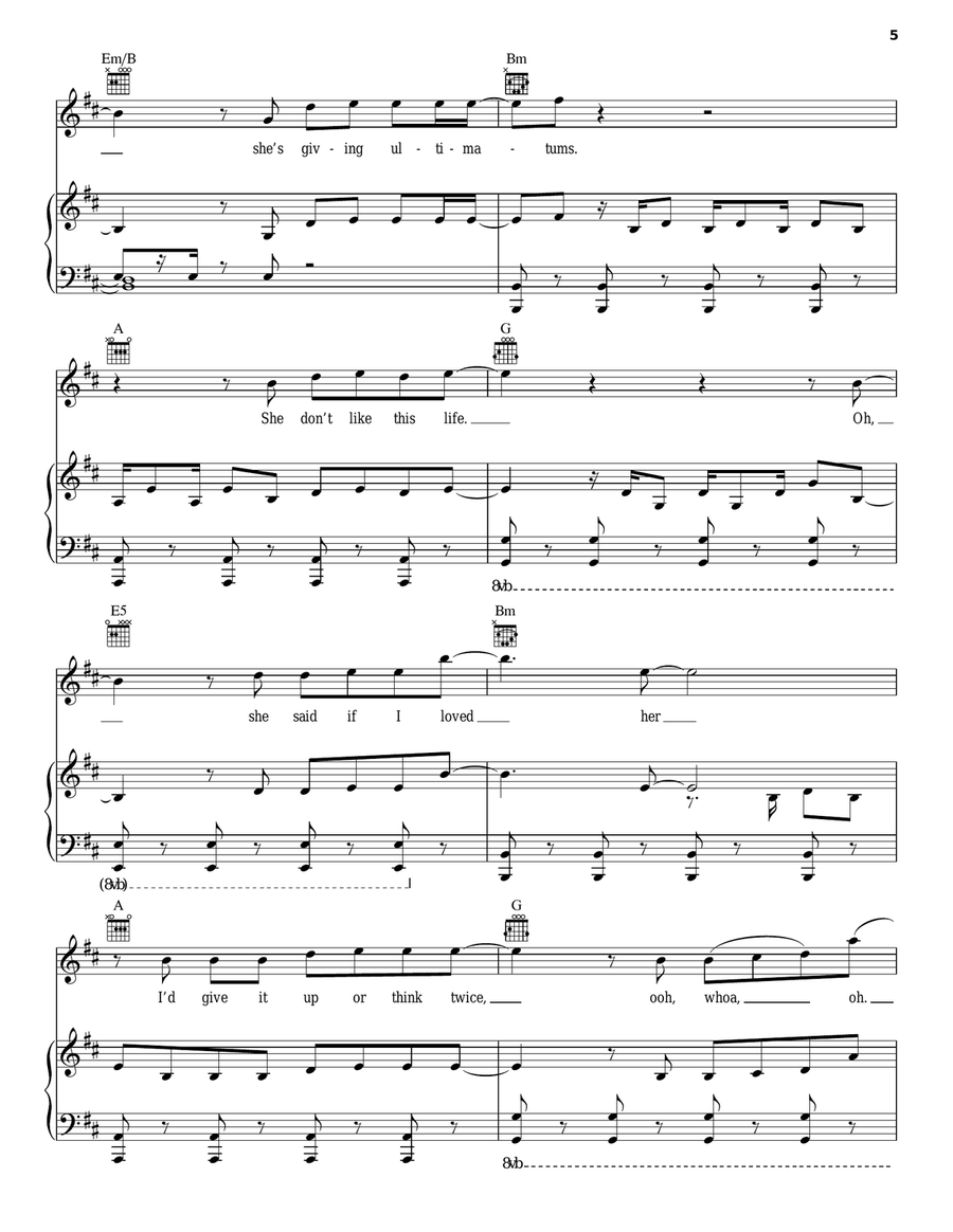She Don't Like The Lights Piano, Vocal, Guitar scores gallery preview page 5
