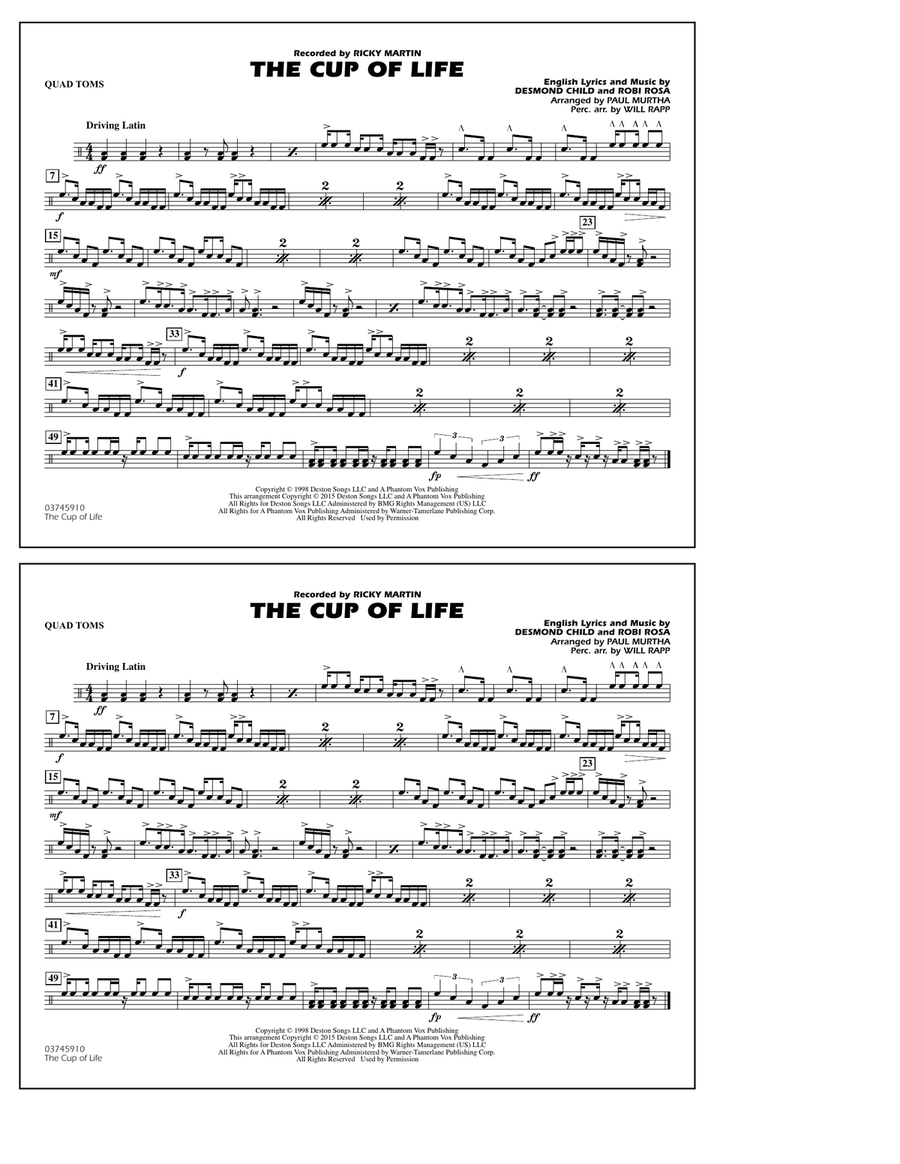 The Cup of Life - Quad Toms Marching Band scores gallery preview page 1