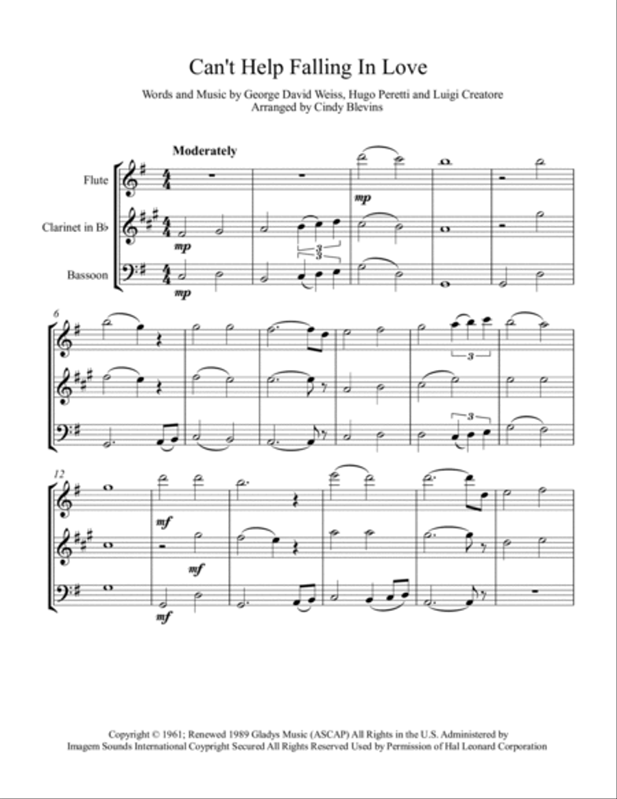 Can't Help Falling In Love Woodwind Trio scores gallery preview page 2
