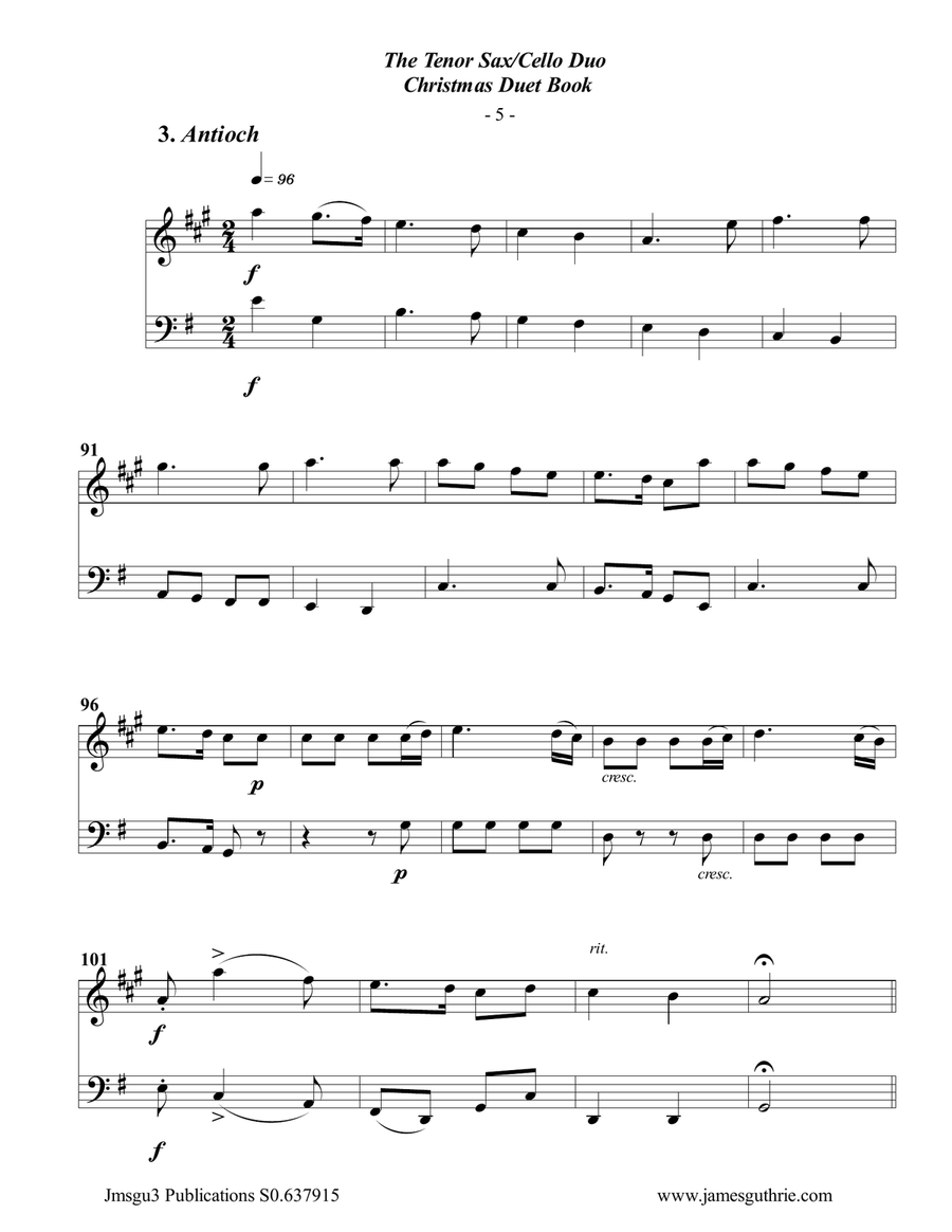 The Tenor Sax & Cello Christmas Duet Book Tenor Saxophone scores gallery preview page 6
