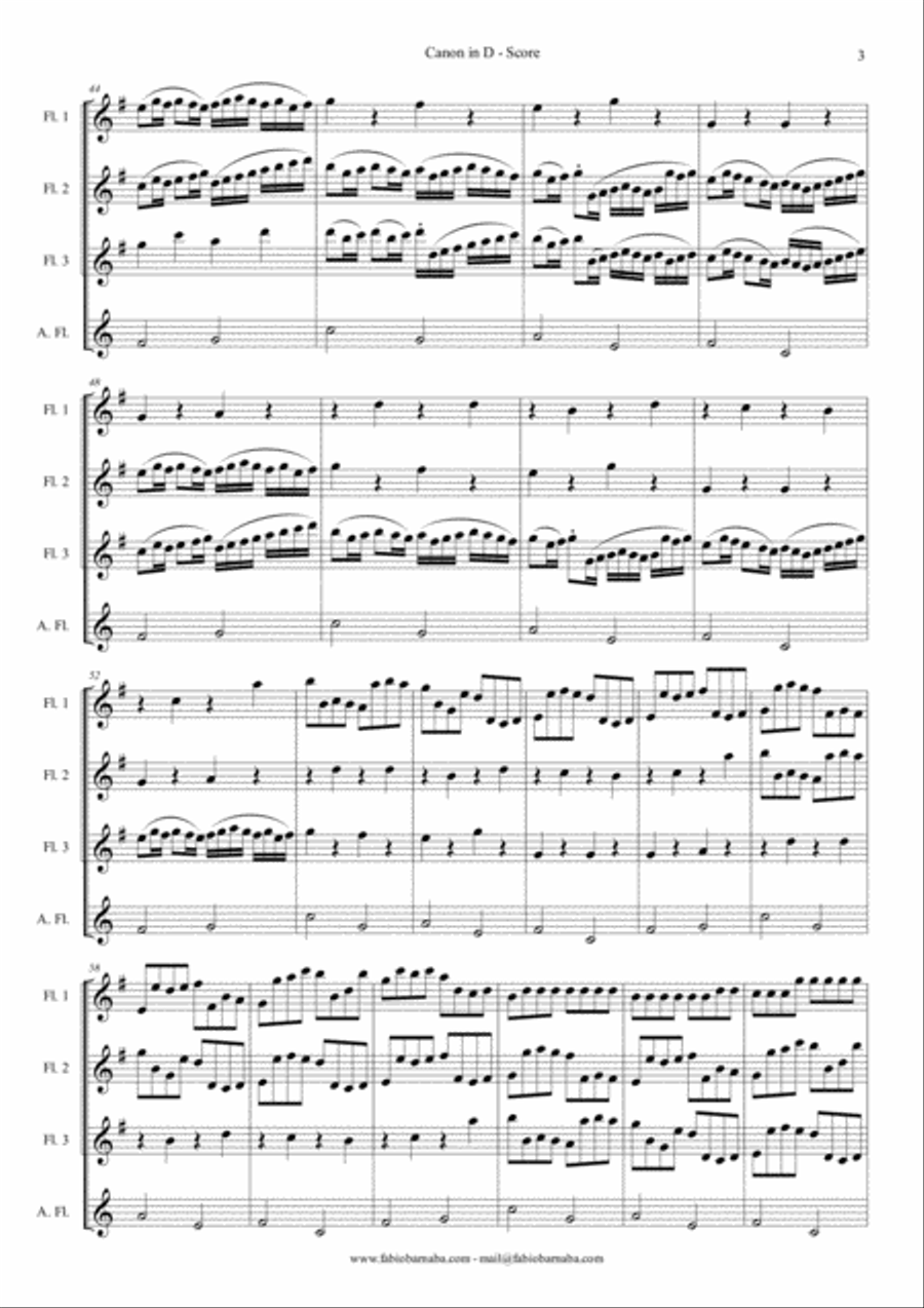 Pachelbel - Canon in D - For Flute Quartet or Flute Choir Flute Choir scores gallery preview page 4
