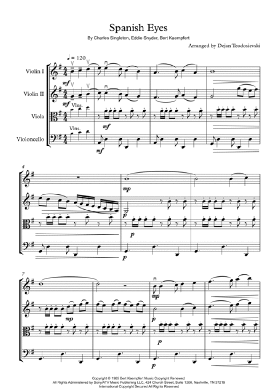 Spanish Eyes String Quartet scores gallery preview page 2