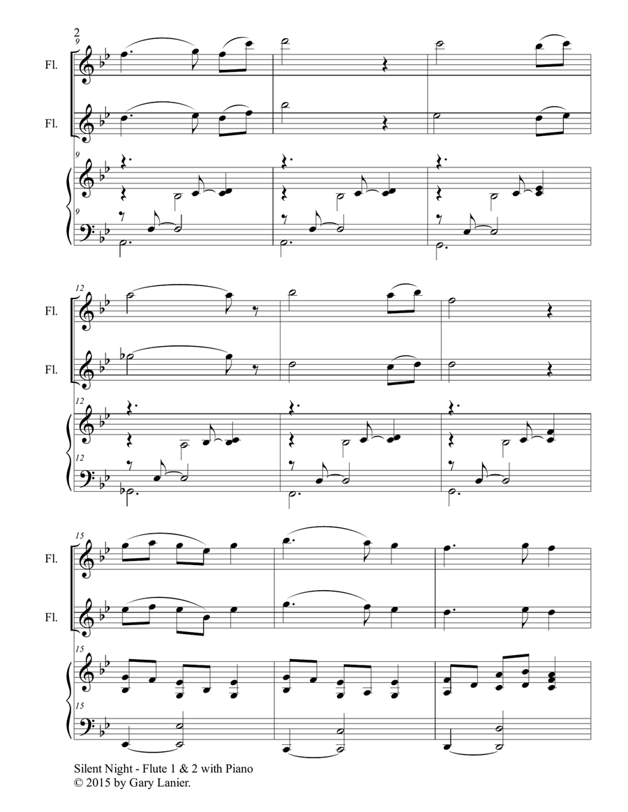 Gary Lanier: SILENT NIGHT (Trio – Flute 1, Flute 2 & Piano with Score & Parts) Flute scores gallery preview page 3
