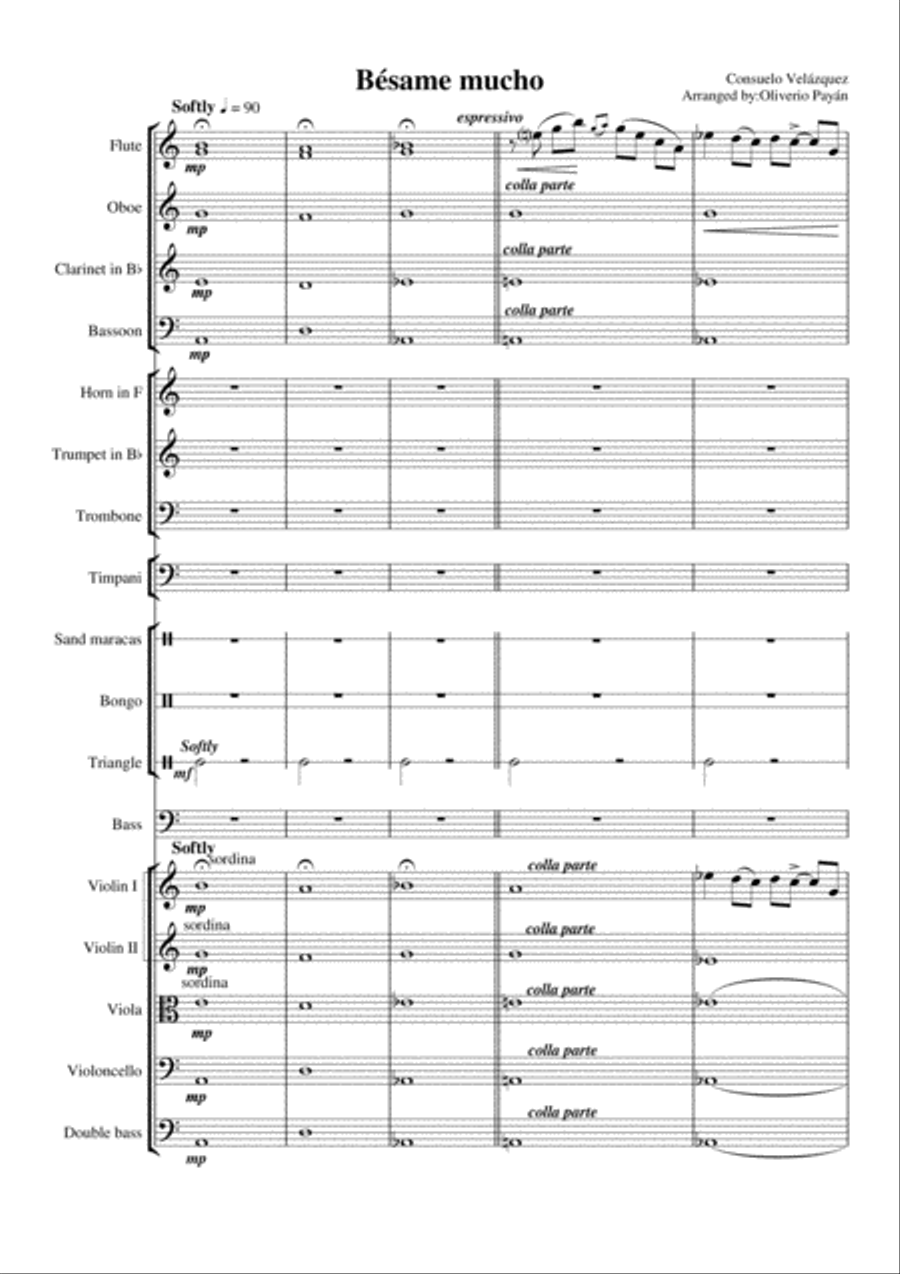 Besame Mucho (Kiss Me Much) Percussion Ensemble scores gallery preview page 1